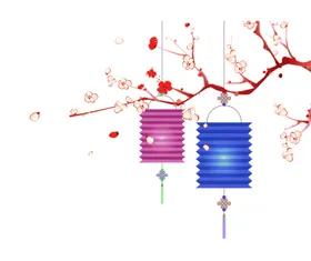 中国风灯笼梅花元素PNG水墨古典海报设计宵节新春