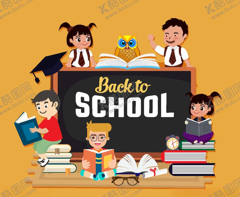 编号：65739610052305466604【酷图网】源文件下载-可爱返校儿童和书本