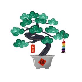 卡通手绘中国风松树盆栽