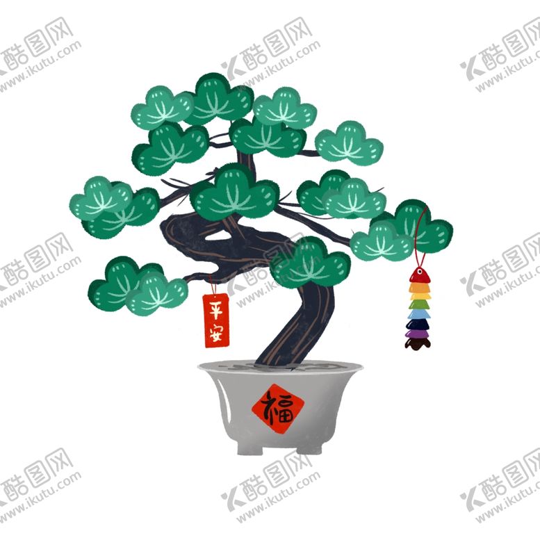 编号：26079304051927452868【酷图网】源文件下载-卡通手绘中国风松树盆栽