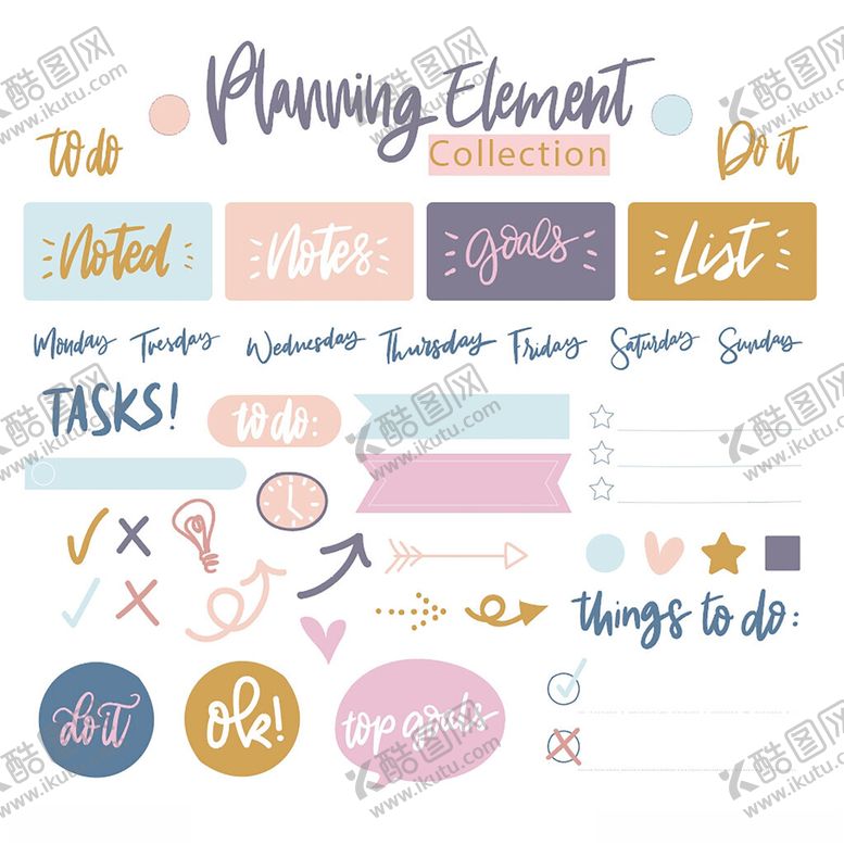 编号：70304309211631057682【酷图网】源文件下载-计划元素贴纸集合