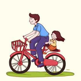 骑自行车的父女人物手绘插画