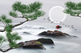 新中式迎客松山水