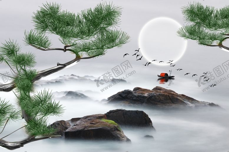 编号：42463311011243459858【酷图网】源文件下载-新中式迎客松山水