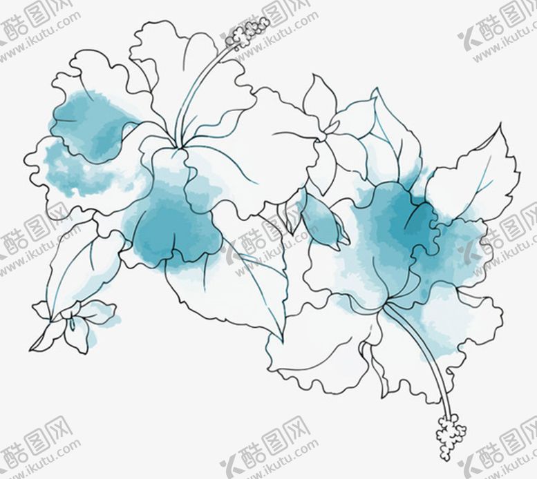 编号：35680409230442114873【酷图网】源文件下载-水墨蓝色花朵