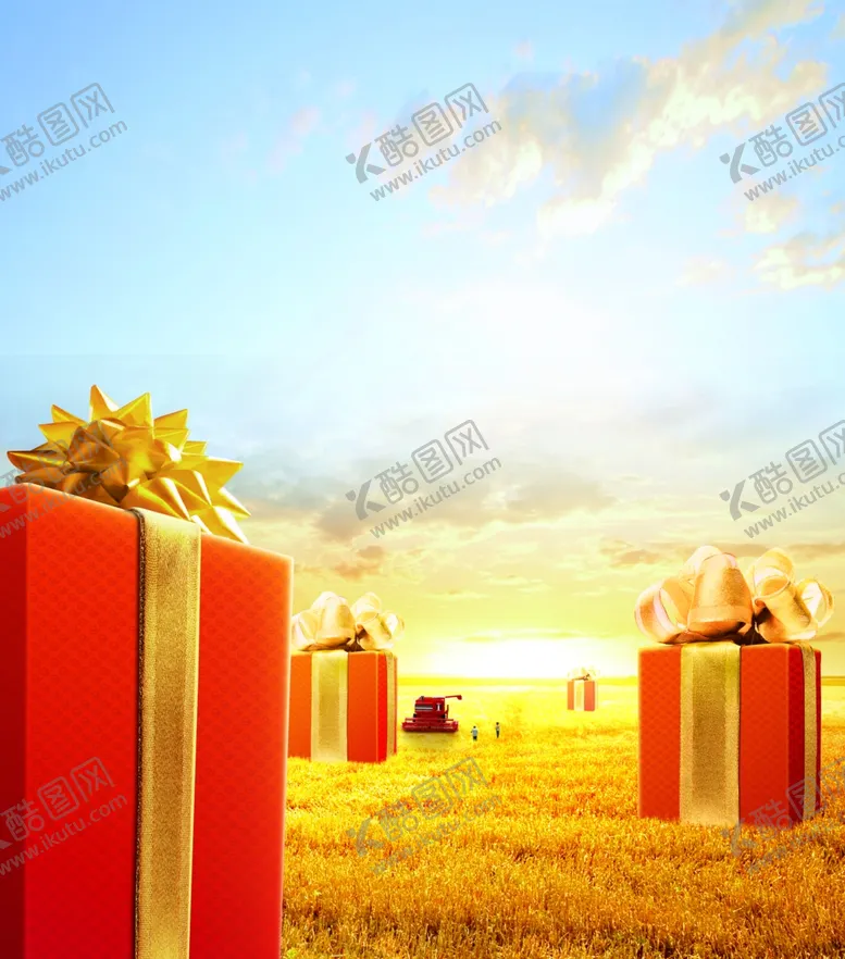 编号：63138804201254579976【酷图网】源文件下载-麦田礼物盒天空风景