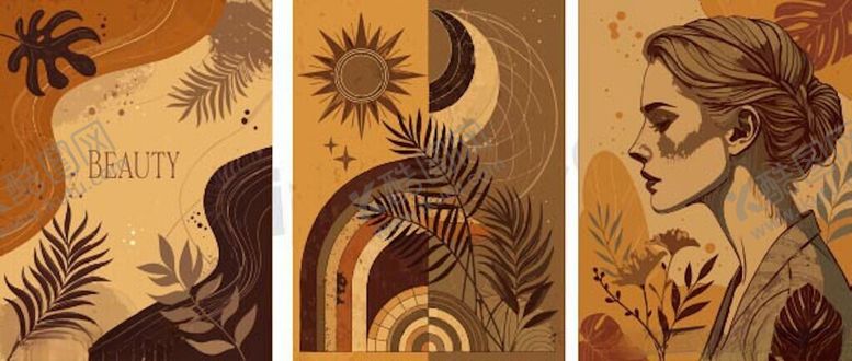 编号：82142004050249314809【酷图网】源文件下载-复古风格人物与自然元素插画