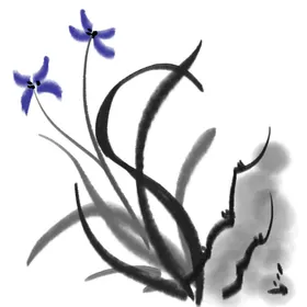 水墨兰花PNG广告设计手绘鸟植物果实