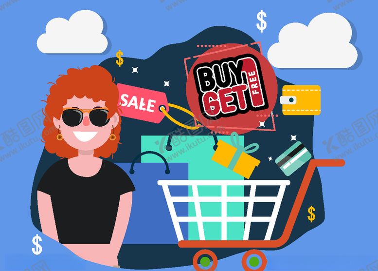 编号：95104509281328024682【酷图网】源文件下载-创意女子和购物车