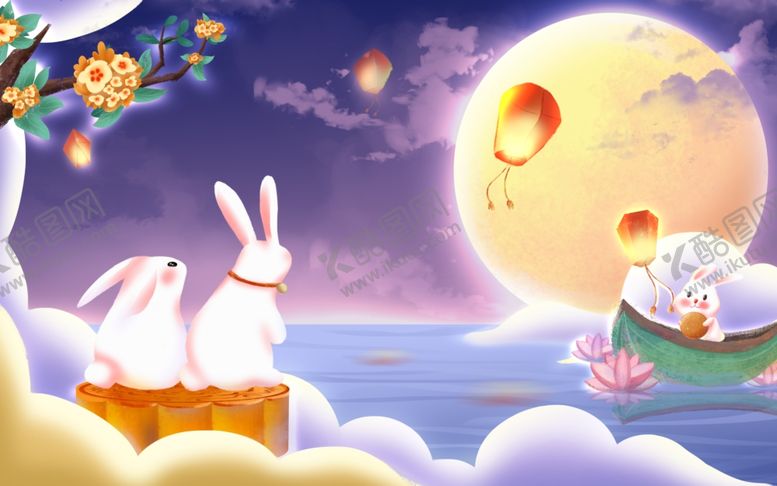 编号：30788602211813538091【酷图网】源文件下载-玉兔赏月中秋节插画