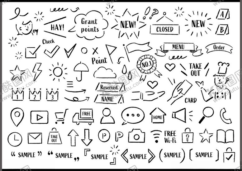 编号：38704011172132589722【酷图网】源文件下载-手绘风格多样图标集合