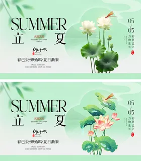 立夏节气海报荷花蜻蜓天荷叶
