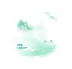 山水画淡彩船青色