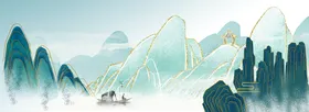 国潮中式海报装饰画山水壁画