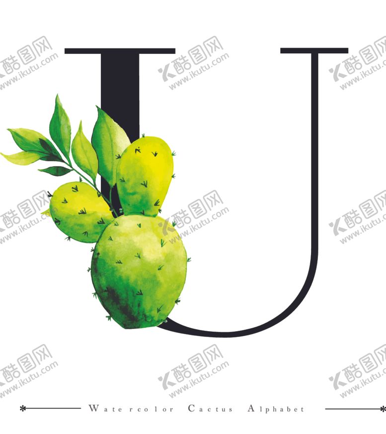 编号：52410309171146001359【酷图网】源文件下载-字母与水彩仙人掌组合字体