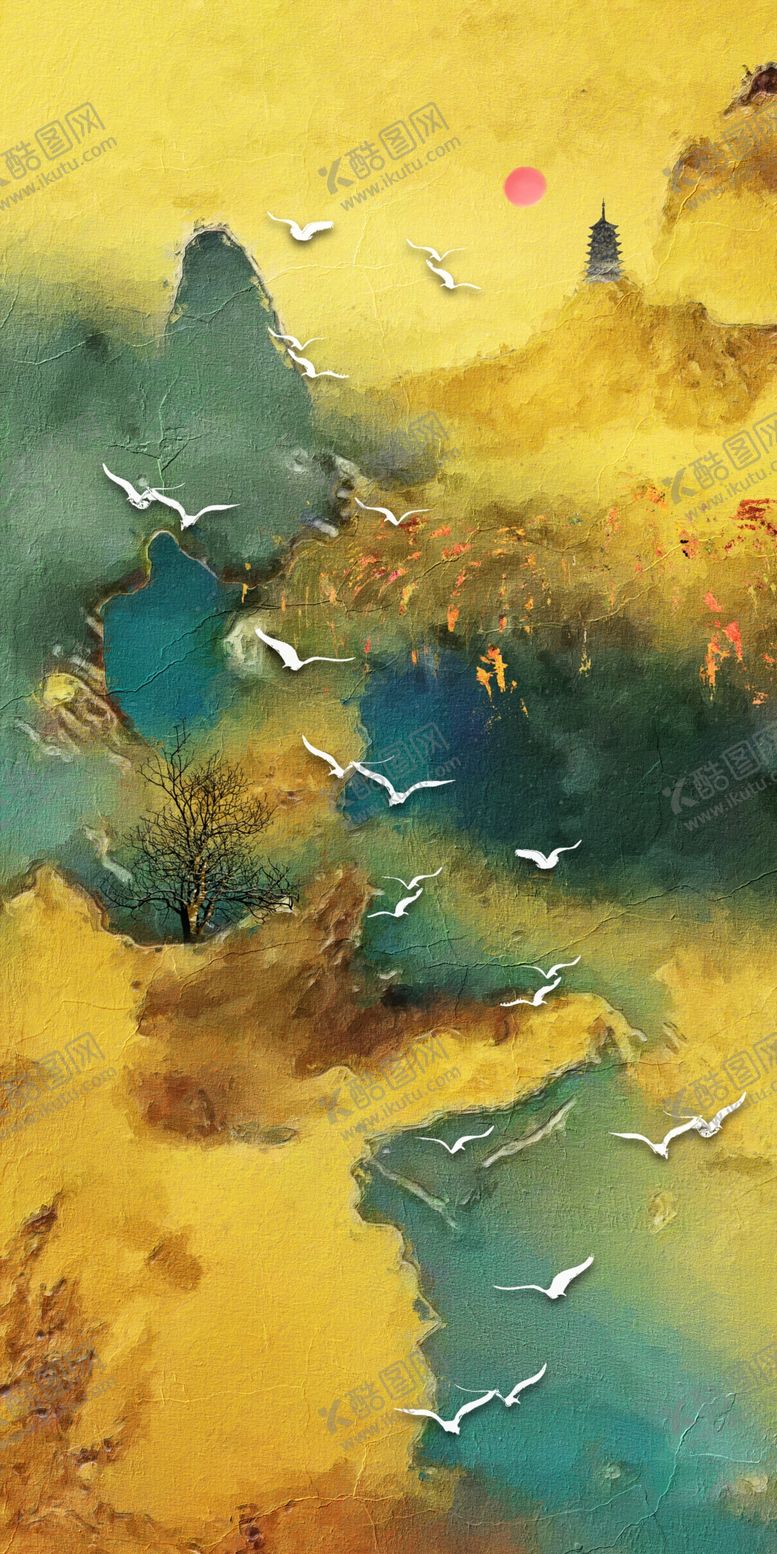 编号：57888309240650025943【酷图网】源文件下载-水墨山水金箔装饰画