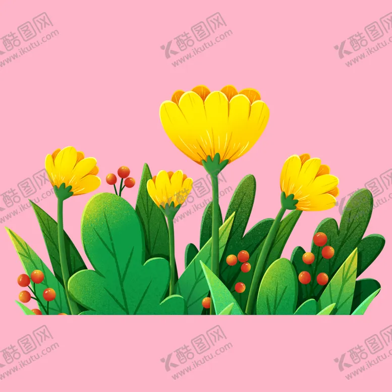 编号：60239509151245308762【酷图网】源文件下载-花草植物卡通花朵绿色枝叶春天插画春天素材