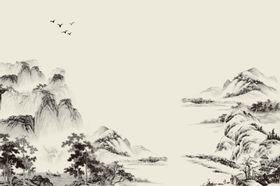 国画山水情电视背景墙