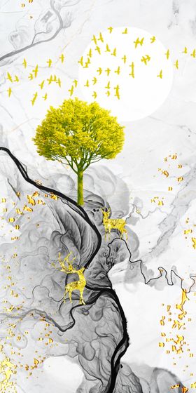 唯美新中式山水玄关背景墙