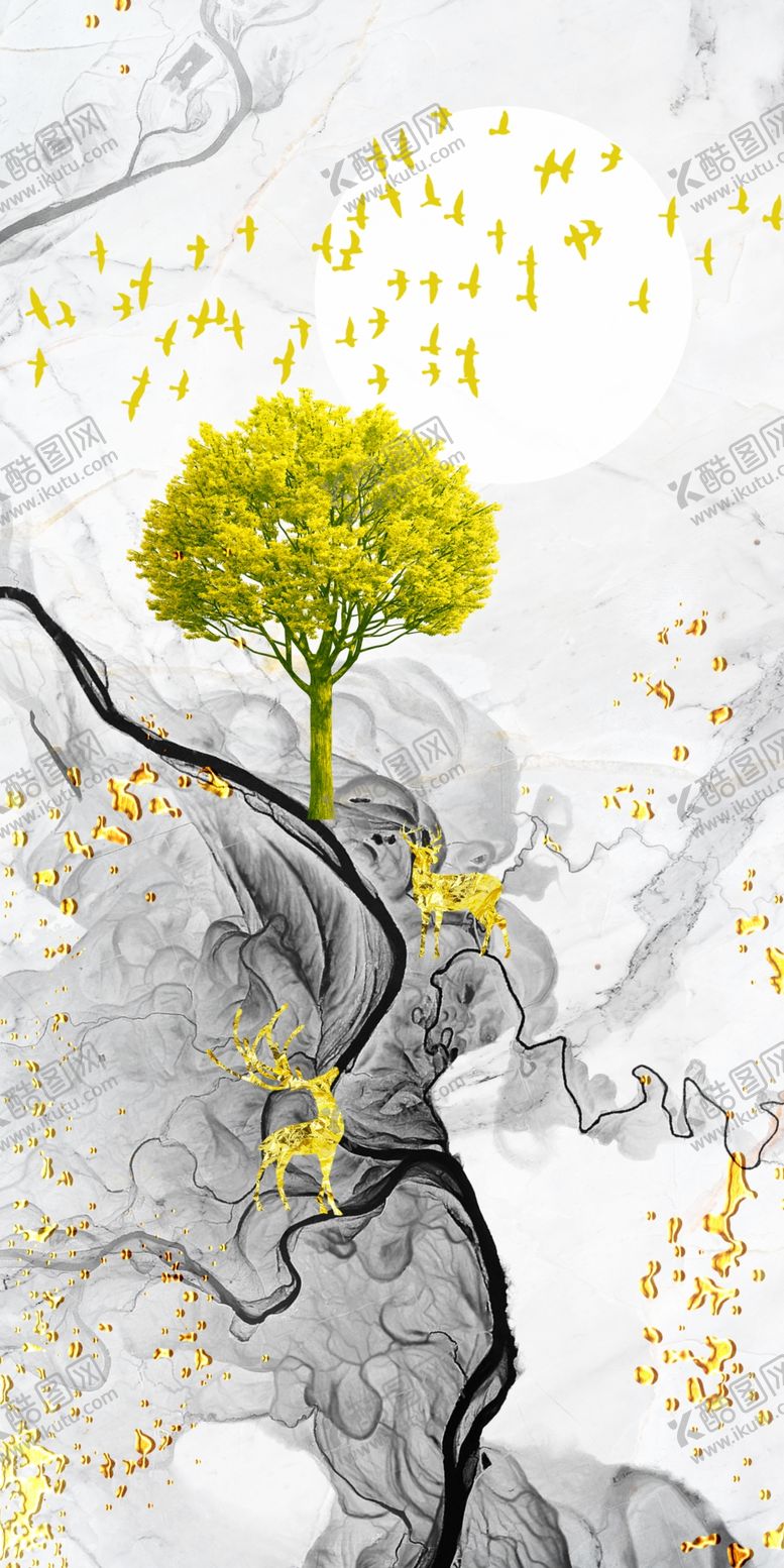 编号：31013610190642003984【酷图网】源文件下载-唯美新中式山水玄关背景墙