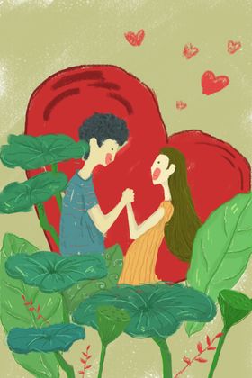 爱情插画小两口卡通侣结婚婚纱侣