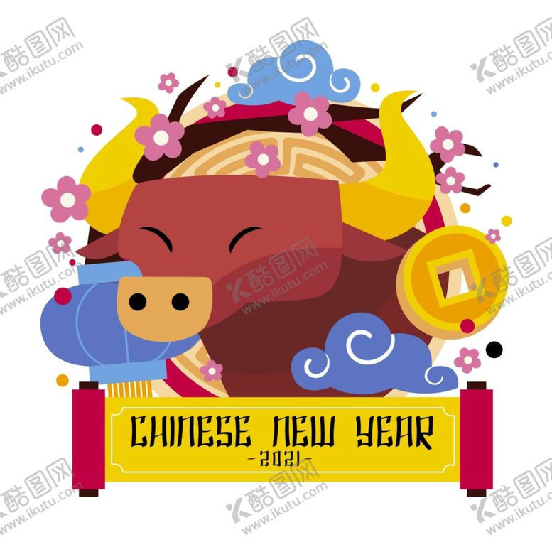 编号：19826007132229447984【酷图网】源文件下载-中国新年2021牛年插画素材
