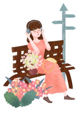 桃花季春游插画海报