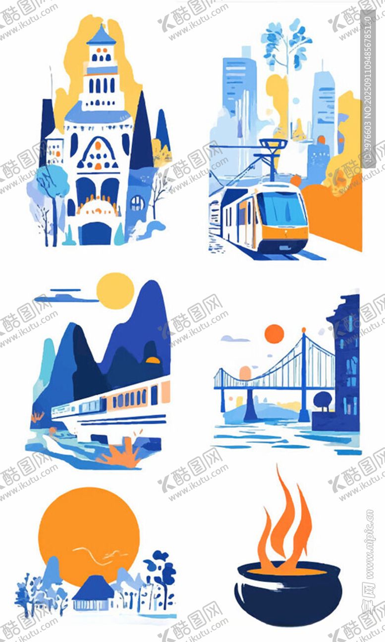 编号：32547810250833266266【酷图网】源文件下载-城市风景与生活元素插画