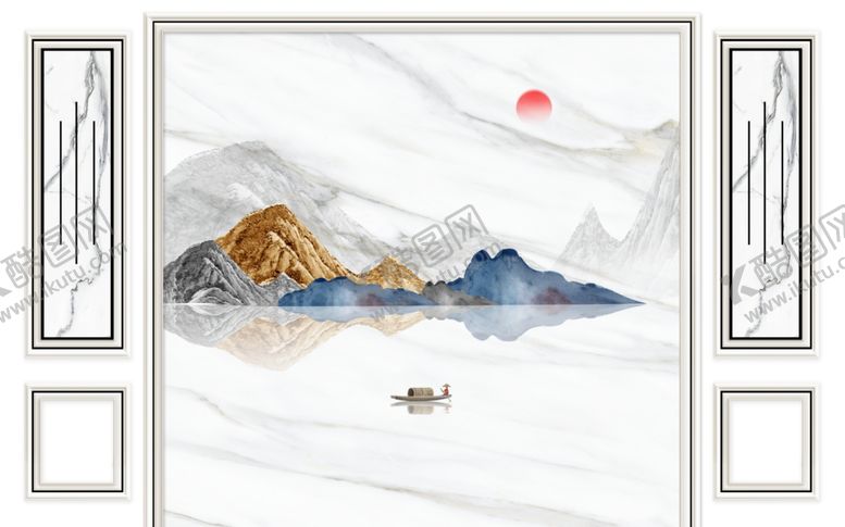 编号：55209001271846395039【酷图网】源文件下载-新中式远山金山格栅墙板