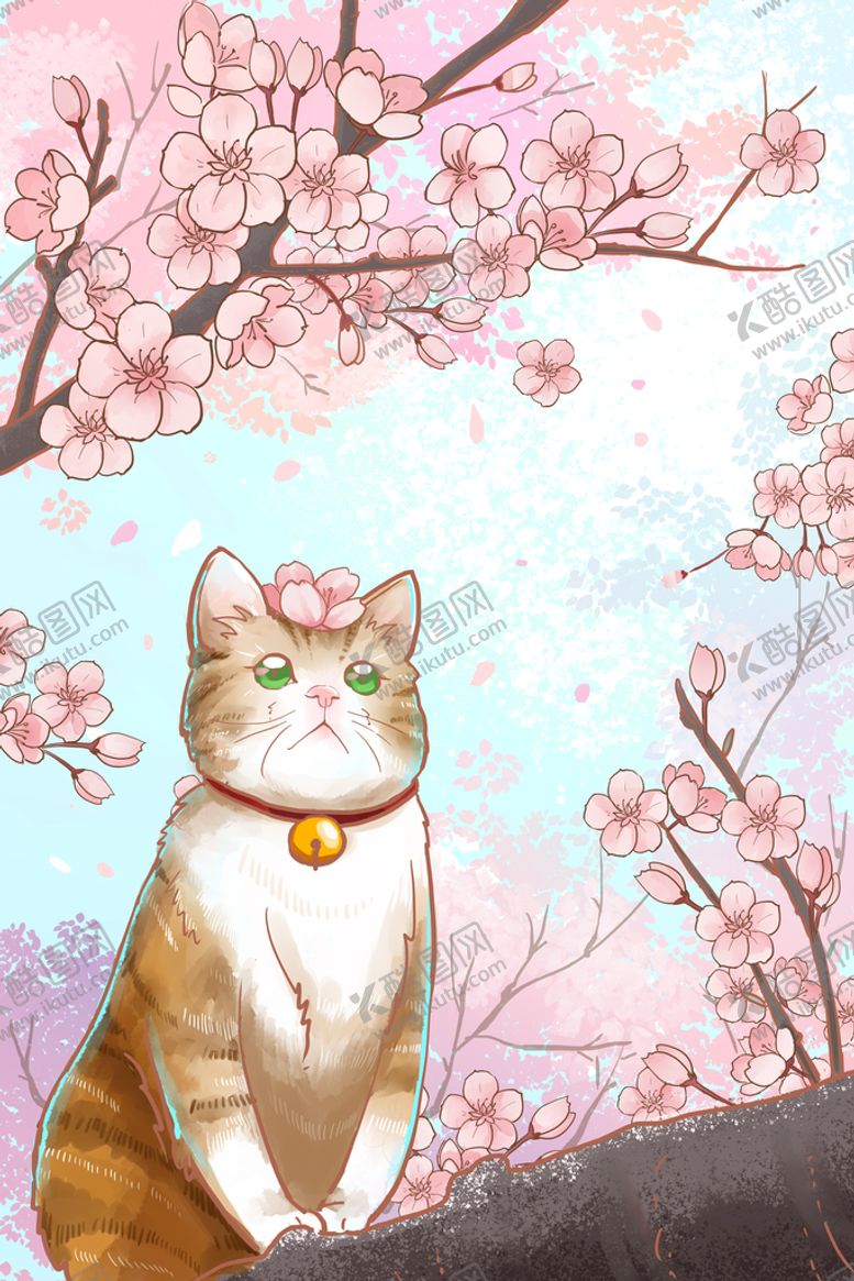 编号：90431710040442103140【酷图网】源文件下载-手绘樱花风景插画图片 