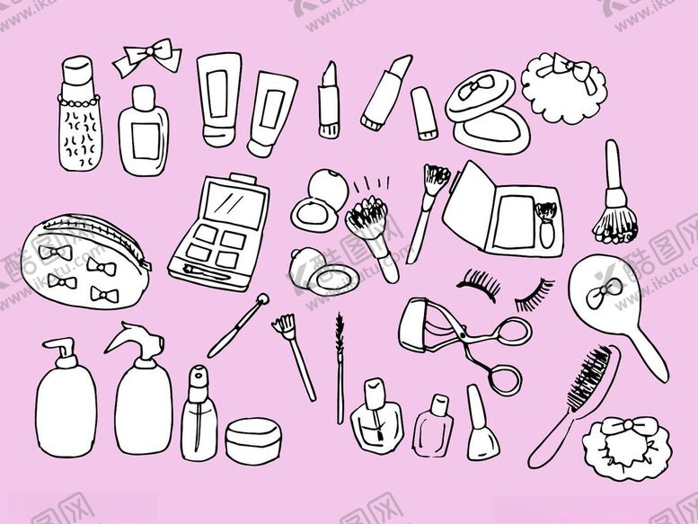 编号：48643811021336036020【酷图网】源文件下载-手绘美妆护肤用品集合