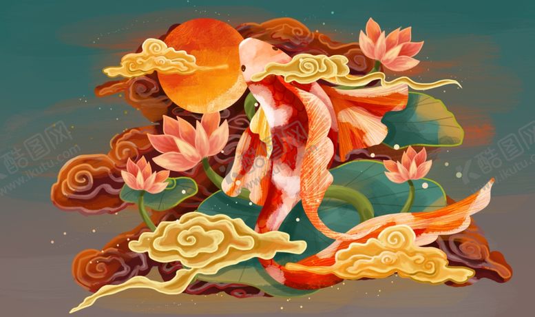 编号：64588609272202089336【酷图网】源文件下载-国潮古风中国风金色大气山水国画