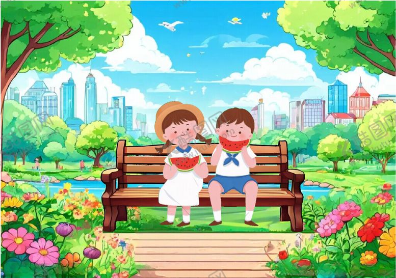编号：14068202160629034835【酷图网】源文件下载-夏天西瓜卡通插画