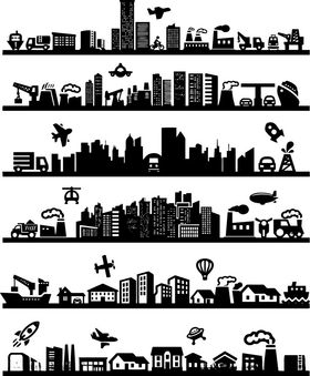 城市剪影与多样元素