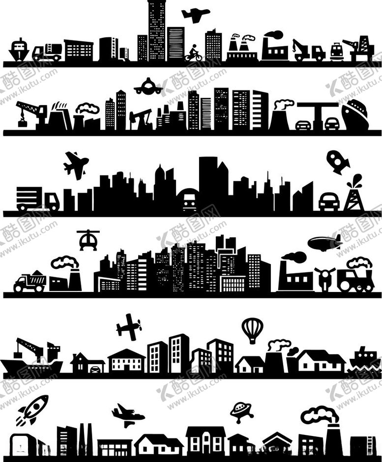 编号：48423911182140378906【酷图网】源文件下载-城市剪影与多样元素