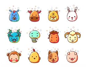 贴纸十二生肖卡通十二生肖创