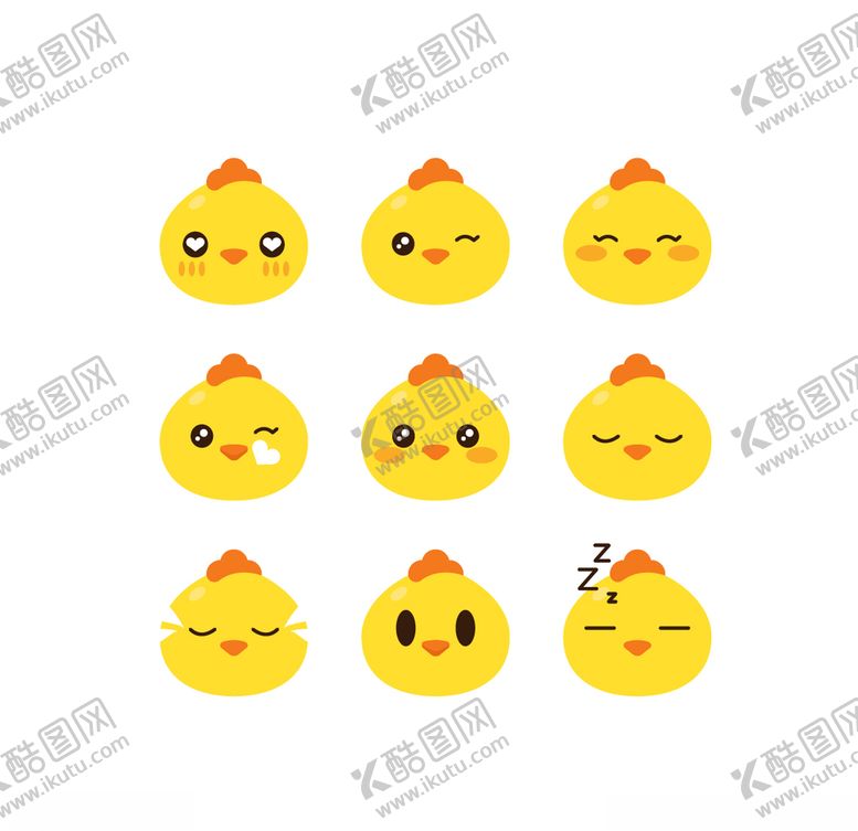 编号：90138810010236084215【酷图网】源文件下载-矢量卡通可爱小雏鸡表情包