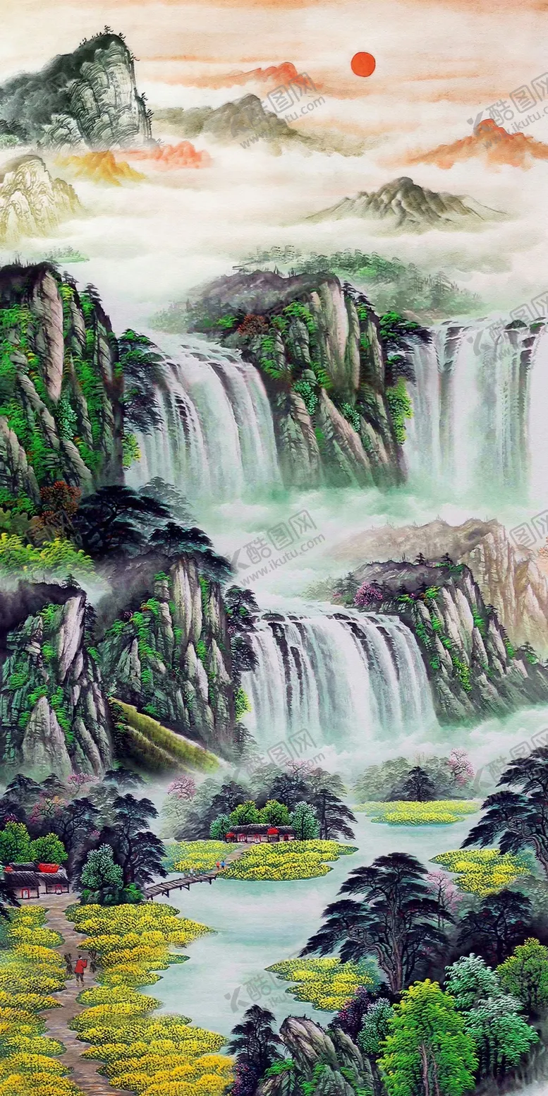 编号：37855904231707426065【酷图网】源文件下载-流水生财山水玄关画