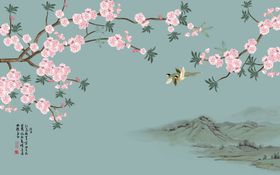 工笔花鸟背景墙装饰画
