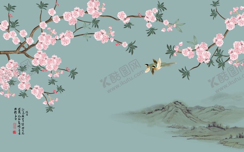 编号：32759505081004593998【酷图网】源文件下载-工笔花鸟背景墙装饰画