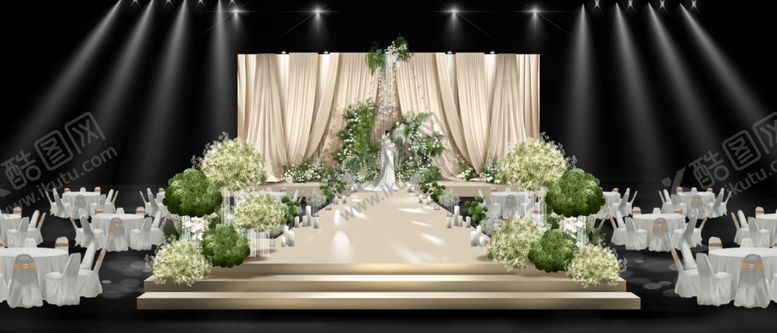 编号：28858211241839555763【酷图网】源文件下载-香槟色布幔白绿色韩式主舞台