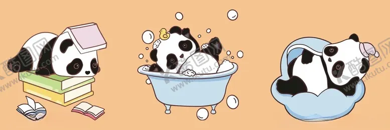 编号：26352202232223398750【酷图网】源文件下载-熊猫洗澡看书
