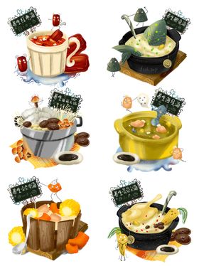 手绘养生汤人参玉米菇食物健康