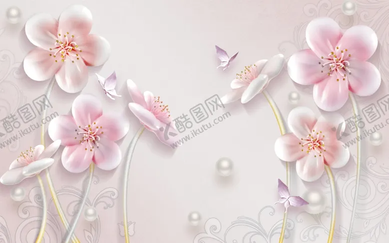 编号：98743106280905167135【酷图网】源文件下载-浮雕花荷花蝴蝶背景墙