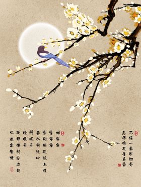 花鸟图移门素材玄关画国画山水画
