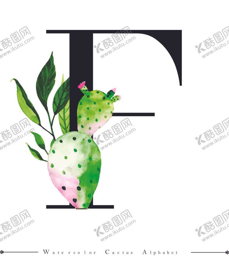 编号：51135207021709024854【酷图网】源文件下载-字母与水彩仙人掌组合字体