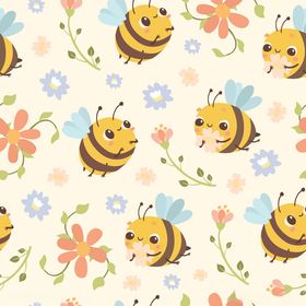 蜜蜂花卉可爱无缝图案