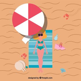 女子晒日光浴