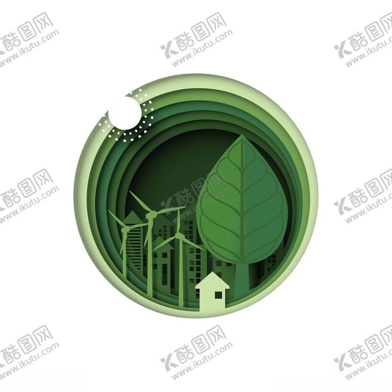 编号：27779102120700408104【酷图网】源文件下载-城市绿色环保剪纸风立体插画