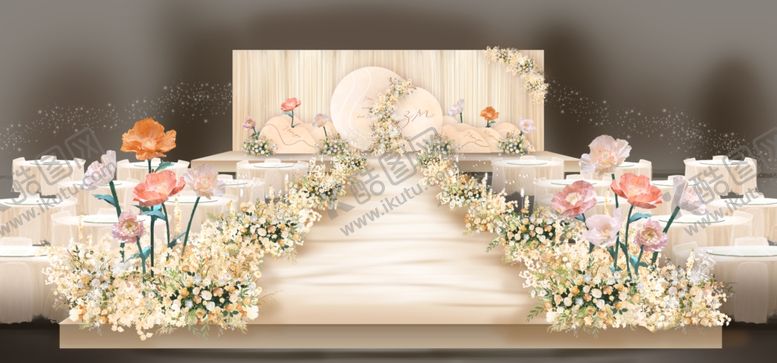 编号：11032809271642473760【酷图网】源文件下载-浪漫花卉婚礼舞台布置